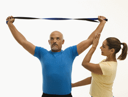 man using resistance bands